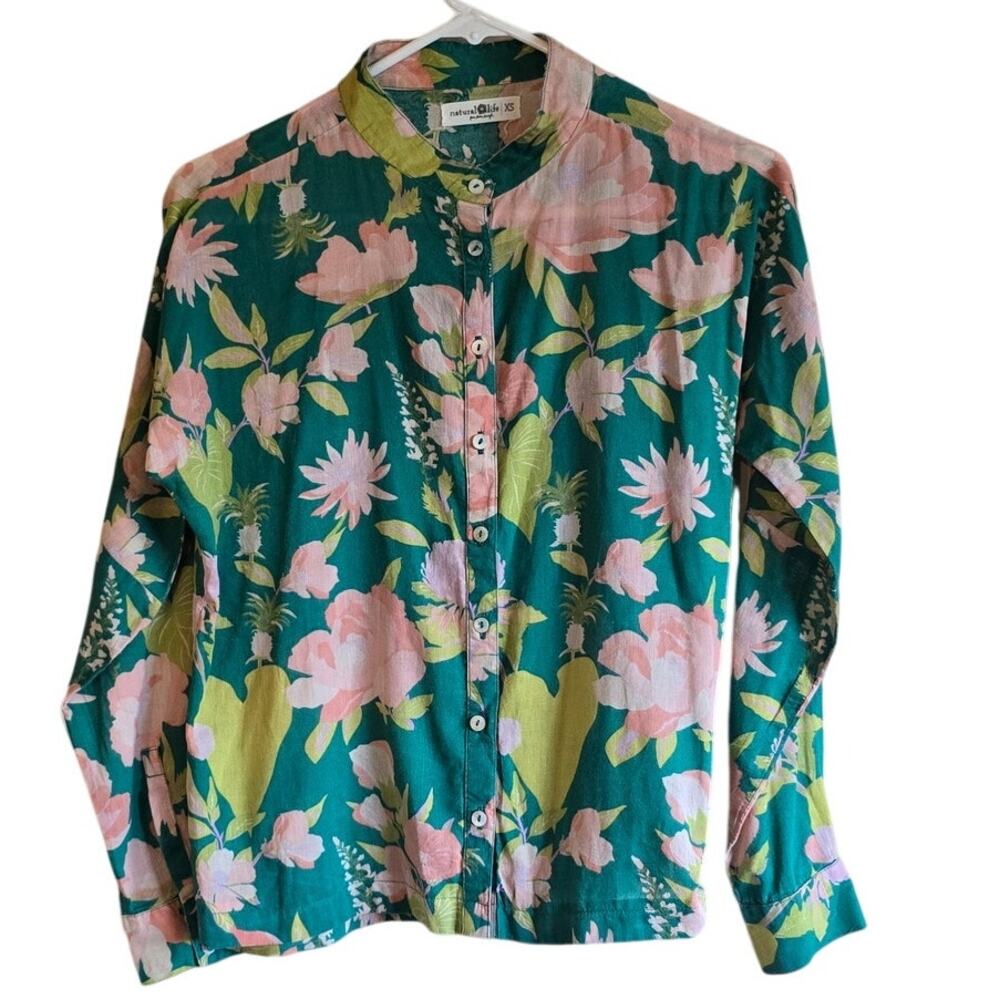 Natural Life floral long sleeve button down shirt size xs